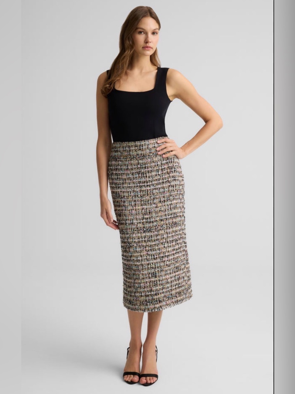 Classic Tweed Pencil Skirt - Multi-Color